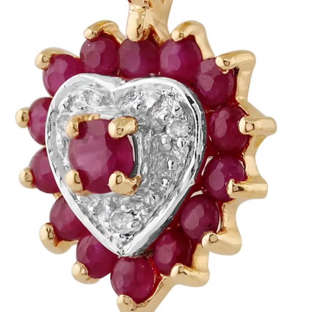 Classic Round Ruby & Diamond Heart Pendant In 14k… - image 1